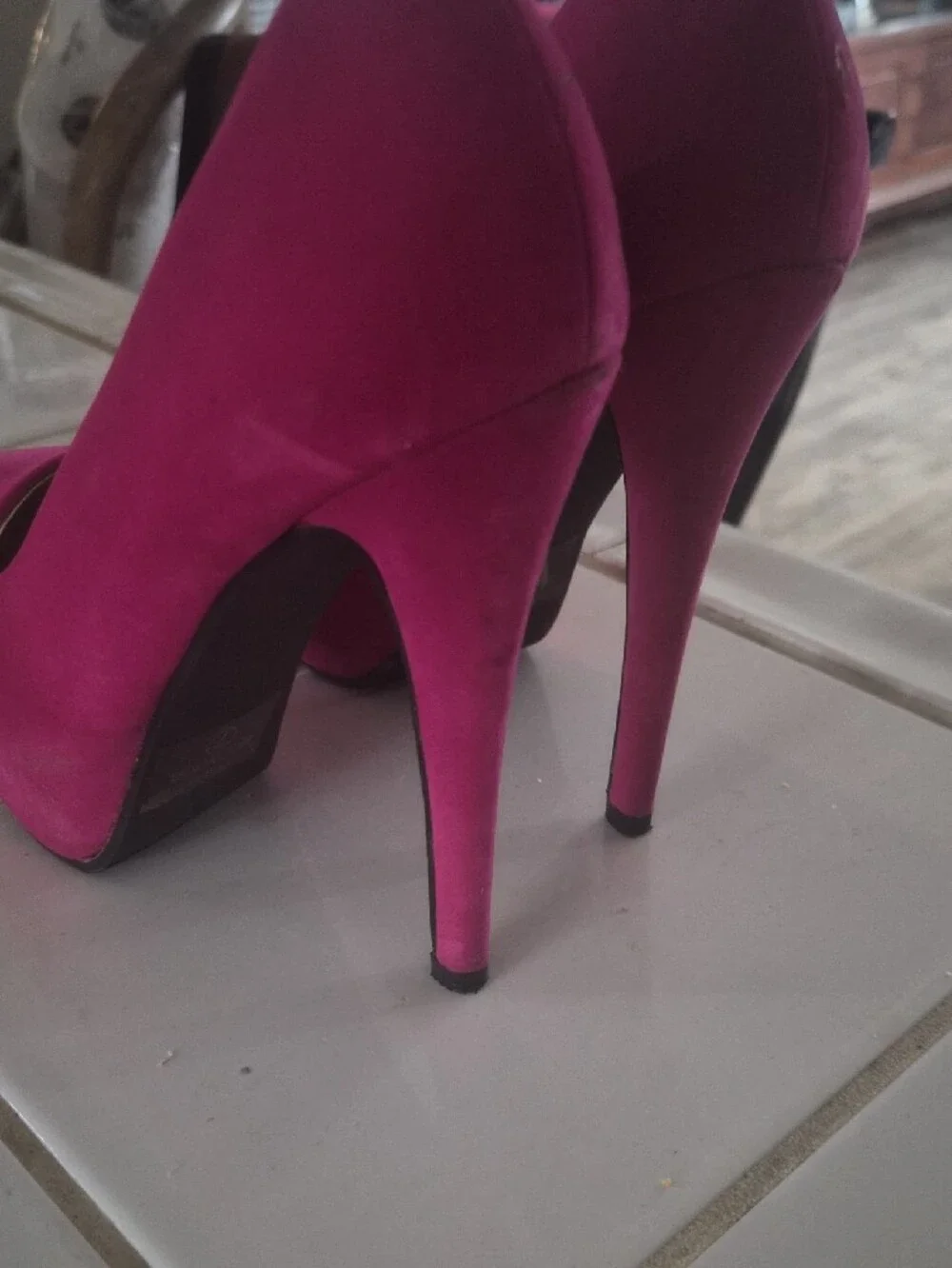 Women's Fuchsia Suede-Look High Heel Pumps